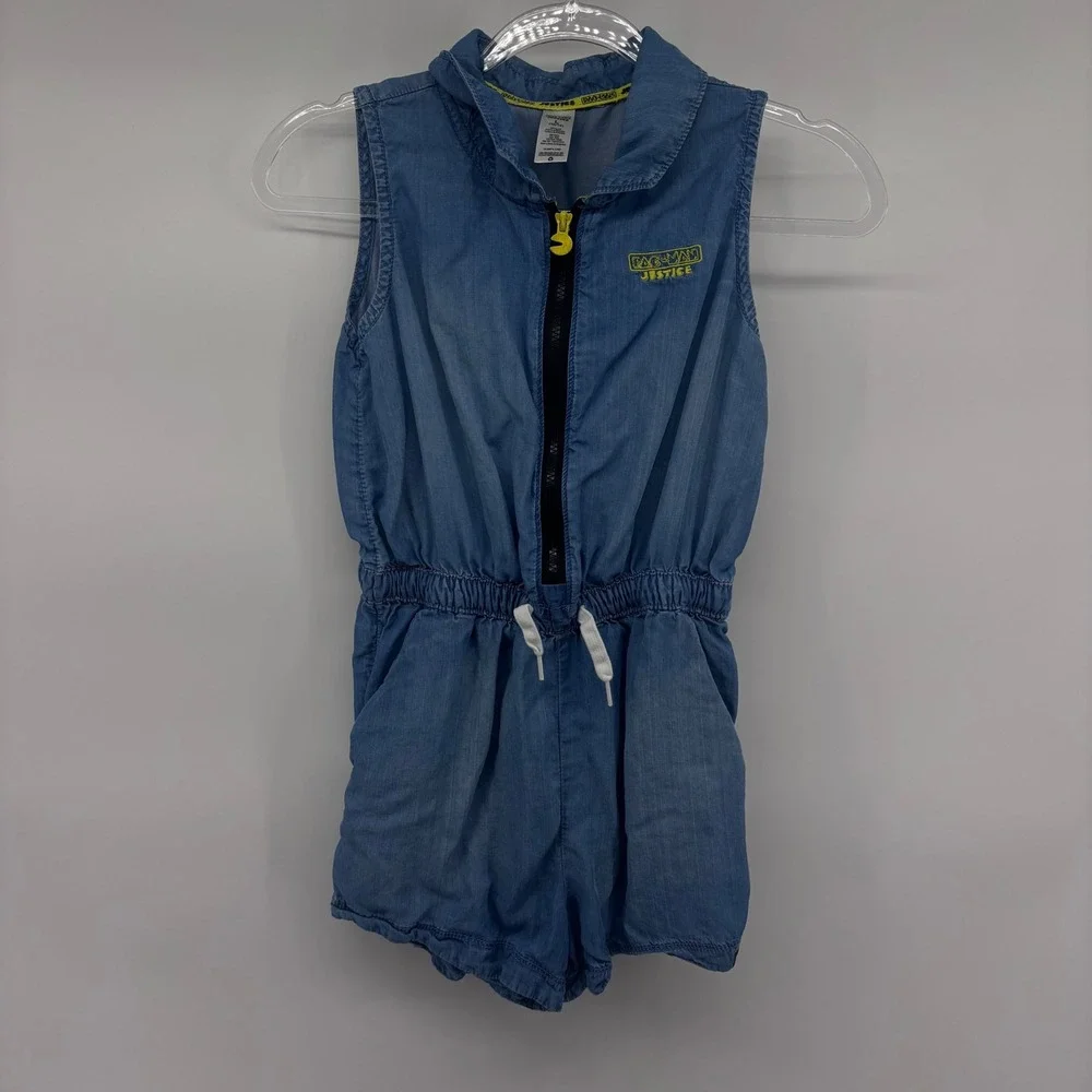 Pac-Man JUSTICE Girls Romper Kids Denim Blue Sleeveless Size 12/14
